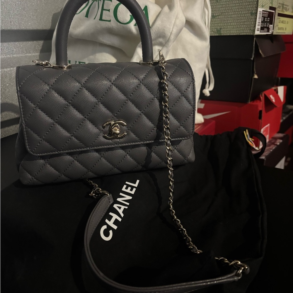 Chanel Dark Gray Quilted Shoulder Bag